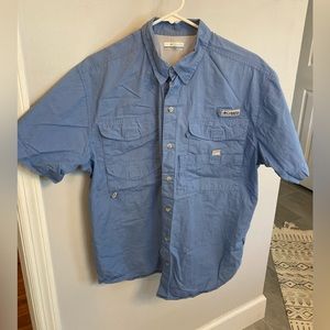 Columbia PFG short Sleeve Button Up Fishing Shirt Men Large Blue Outdoors
